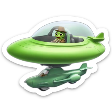 pepe driving in flying saucer sticker