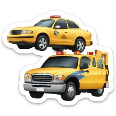 tow truck carrying a car sticker