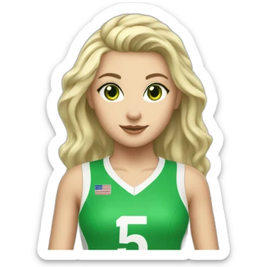 ash blonde girl with green eyes plays volleyball trikot number 15 sticker