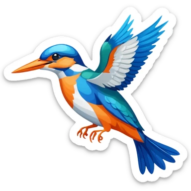 Create an abstract 2D outline of flying kingfisher. Do make it too detailed but make it recognizable. Keep the number of colors limited to only 5 distinct colors.  sticker