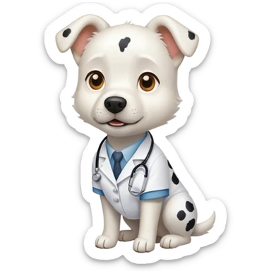 Perro blanco con manchas negras vestido de veterinario  sticker