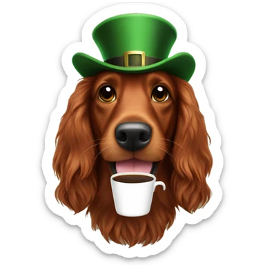 Happy Irish setter with coffee sticker