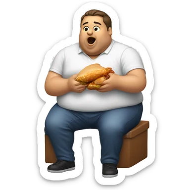 Fat man eating chicken drum sticker