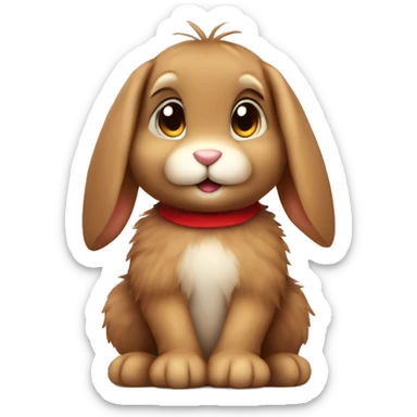 Cute feminine Fluffy brown rabbit teddy wearing red tshirt sitting long floppy ears sticker