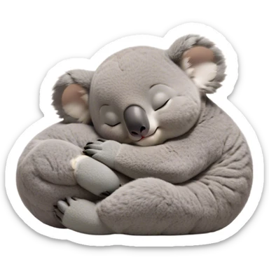 Meme-Worthy Cute Sleeping Koala Portrait Emoji, Head resting peacefully with a contented smile, showcasing a cuddly build and a luxuriously soft grey fur, eyes shut in a serene, restful snooze, Simplified yet hilariously adorable features, highly detailed, glowing with a soft, drowsy light, high shine, relaxed and utterly lovable, stylized with an air of playful laziness, bright and heartwarming, soft glowing outline, capturing the essence of a comically sleepy koala, so meme‐worthy it feels like it could instantly become the next viral sensation of adorable slumber! sticker