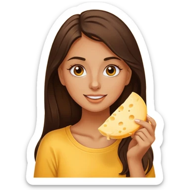 Brunette tanned girl with eyelashes eating cheese  sticker