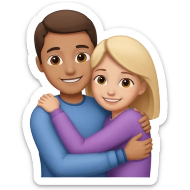 Texte ´Gros câlin’, en dessous un homme fait un câlin à sa sœur.  sticker