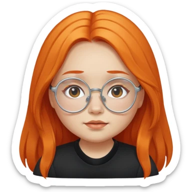 girl with chubby cheeks, long orange hair, and silver glasses. Black clothes sticker