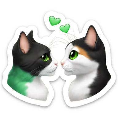 two cats (black with green eyes) and calico giving fly kiss to each other  sticker
