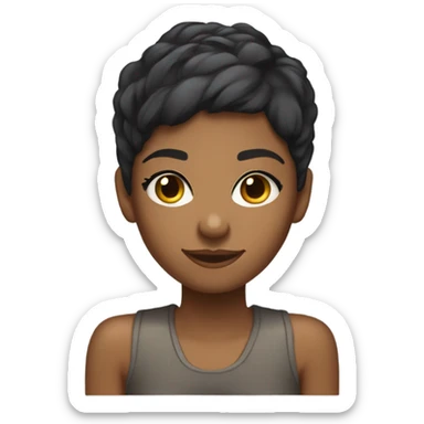 graphic designer cute black girl with light brown skin, short pixie cut hair, typing on computer and winking at the camera.  sticker
