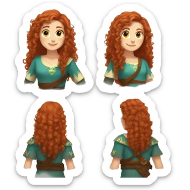 a white girl with long red curly hair and freckles, cosplaying Zelda posing and smiling sticker