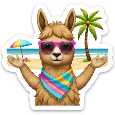 Llama on beach vacation sticker