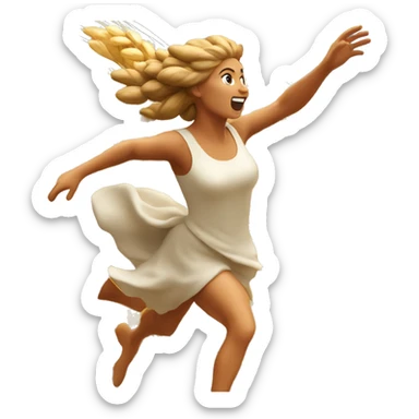 Italian harvest goddess sprinting with wheat, with a large stride and arms outstretched sticker