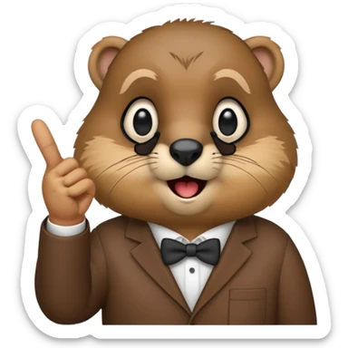 Create a version of the "nerd emoji with finger pointing up" meme with the face of a groundhog sticker