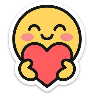 cute loving emoji with blushing cheeks, hugging a heart, playful expression sticker