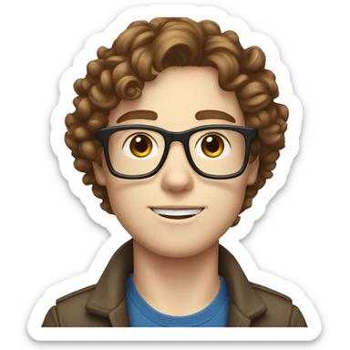 nerd, glasses, blue eyes, pale skin, brown hair, curly hair sticker