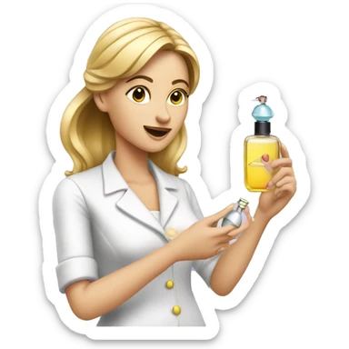 Female Perfumer holding perfume and spraying it sticker