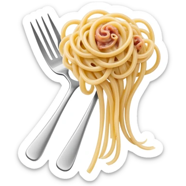Fork with carbonara spaghetti twirled around it, isolated sticker