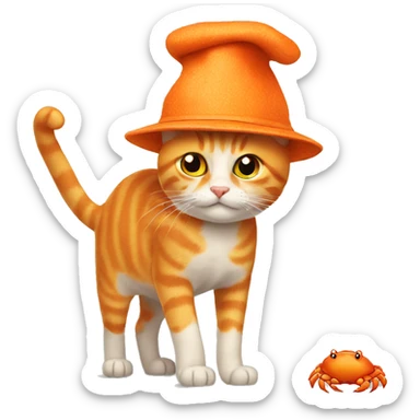 Orange cat with a crab hat sticker