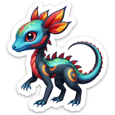 Colorful Exotic Meloetta-Salandit-Darkra-Stitch-Fakémon-creature-hybrid sticker