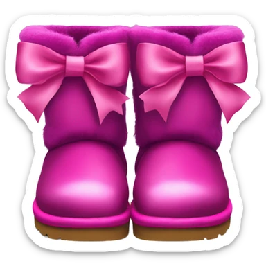 Realistic pair of magenta Ugg fur boots with silk ribbon bows. sticker