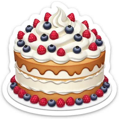 round whipped cream cake decorated with mixed berries sticker