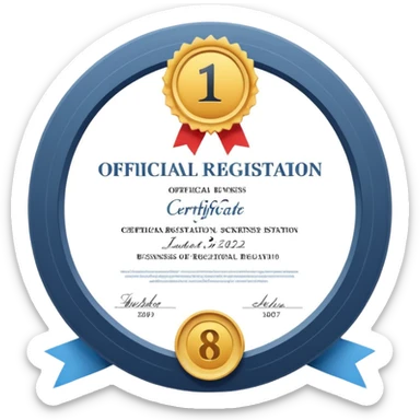 certificate with a checkmark and numbers, representing official business registration sticker