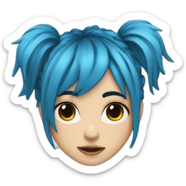 Cute Emo girl long choppy blue hair side bangs sticker
