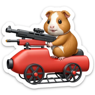 guinea pig riding a machine gun, emoji style sticker