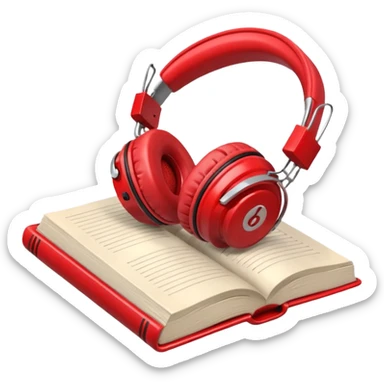 Red headphones laying on a closed red book emoji sticker