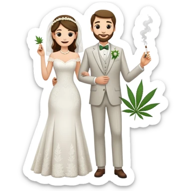 Wedding bride and groom, full body, smoking cannabis together, happy faces sticker
