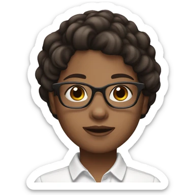 Girl with white skin, dark brown hair and brown eyes and glasses sticker