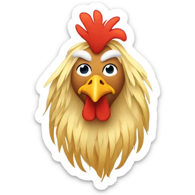 A Rooster wearing a wig of long blonde hair sticker
