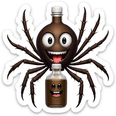 wesoły śmieszny pająk z butelka jadu i podpisem cześć sticker