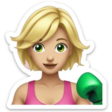 blonde girl wearing pink boxing gloves green eyes sticker
