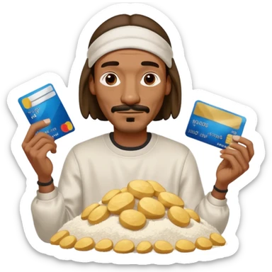 snoop dog holding a credit card in hand and a pile of flour beside him sticker