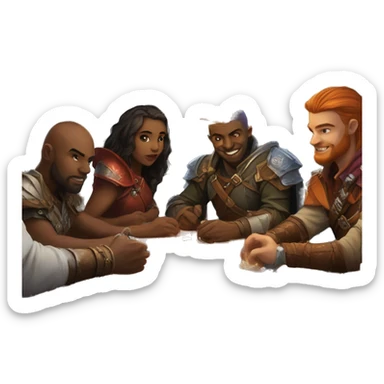 Playing dungeons and dragons with friends at a table with full set up sticker