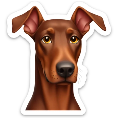 Red Doberman without cropped ears face facing front happy expression  sticker