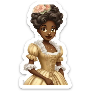 Brown skin girl vintage rococo full dress sticker