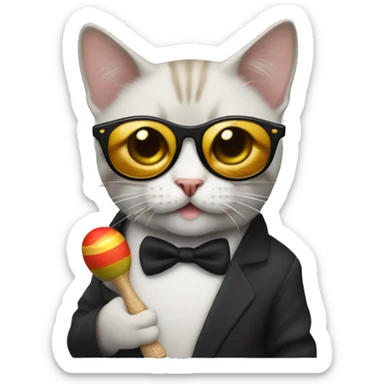Hazme un gato con gafas sosteniendo unas maracas sticker