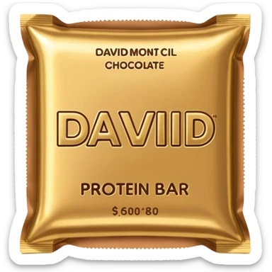 protein bar gold wrapper that says David on it  sticker