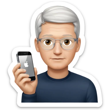 Tim Cook wiyh iphoine into his hands sticker