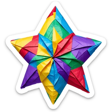 tradicional mexican star-shaped piñata covered in layers of bright tissue paper in red blue yellow green and purple sticker