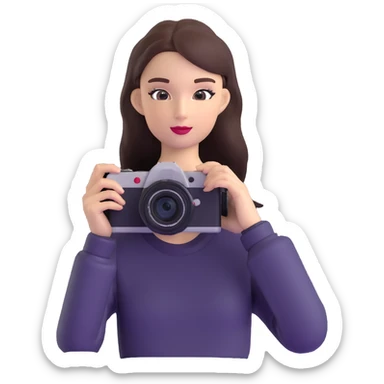 Professional European fashion model during photoshoot, posing while taking photo with camera sticker