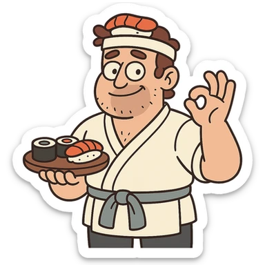 flat toon style sushi man character sticker
