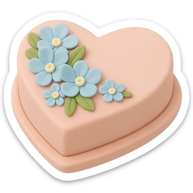 Remove the birthday candles, keep only the heart-shaped fondant cake with blue flowers, fondant cake art style, transparent background. sticker