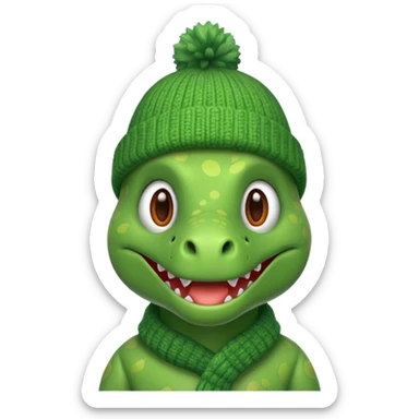 Dinosaur with a wooly hat sticker