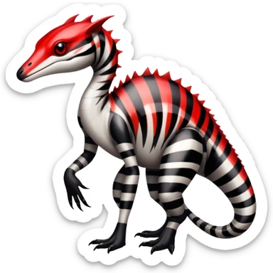 a translucent white red black striped exotic edgy vernid-fionbri-creature with splash patterns full body sticker