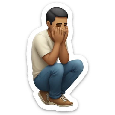 Hispanic man kneeling down but crying  sticker