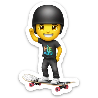 Ein hai auf einem Skateboard mit helm und schuhen und t shirt  sticker